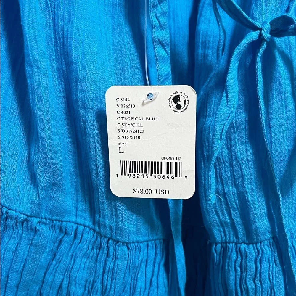 Free People Tropical Blue Ruffled Mini Dress Large